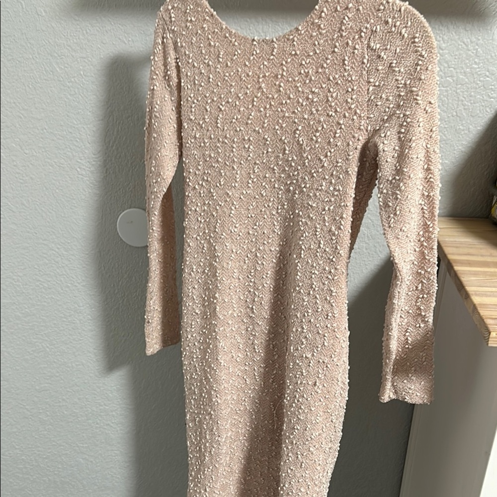 Tan Bodycon Long Sleeve Cocktail Dress